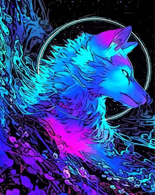 Neon Wolf Art Diamond Painting