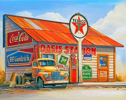 Old Gas Station Diamond Painting