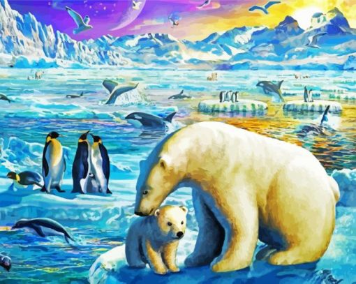 Polar Bears And Penguins Diamond Painting