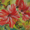 Red White Hibiscus Diamond Painting