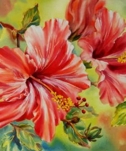 Red White Hibiscus Diamond Painting