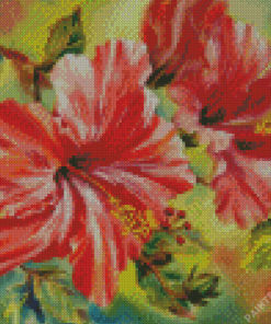 Red White Hibiscus Diamond Painting