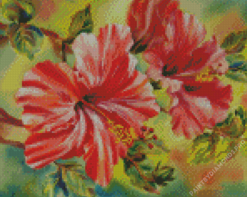 Red White Hibiscus Diamond Painting