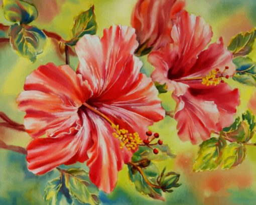 Red White Hibiscus Diamond Painting