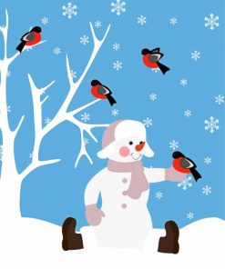 Snowman With Birds Diamond Painting