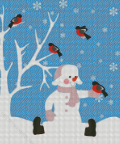 Snowman With Birds Diamond Painting