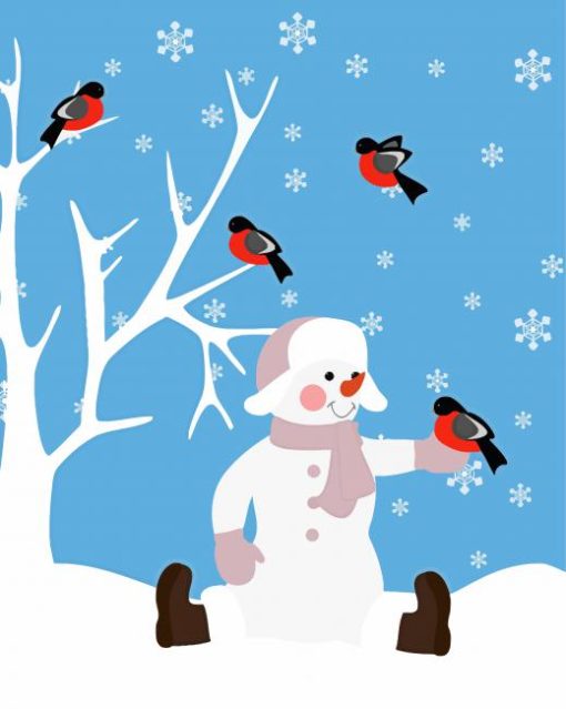 Snowman With Birds Diamond Painting