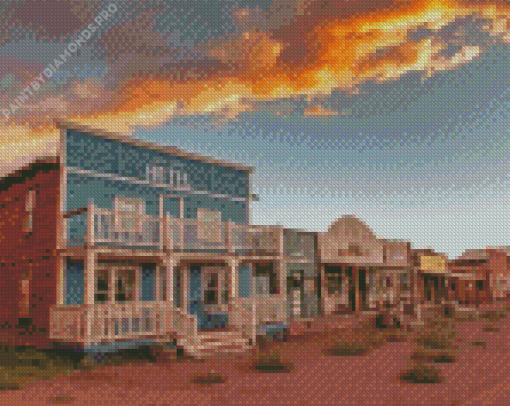 Sunset At Western Town Diamond Painting