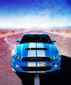 White And Blue Mustang Diamond Painting