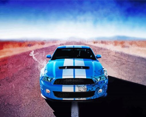 White And Blue Mustang Diamond Painting