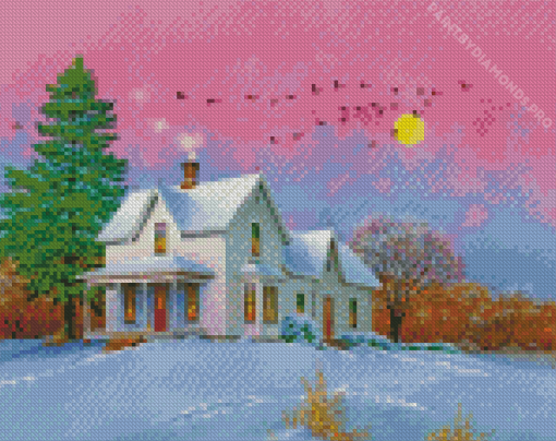 Winter Snow Cottage Diamond Painting