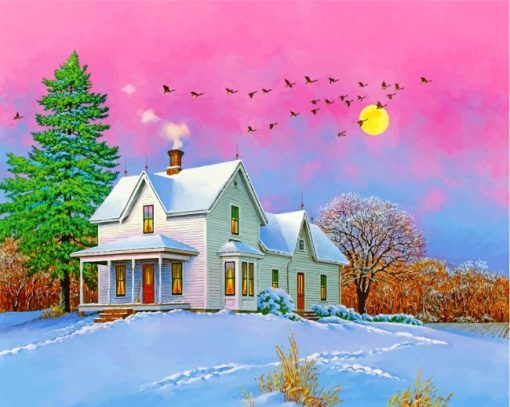 Winter Snow Cottage Diamond Painting