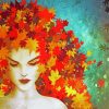 Autumn Girl Leaves Diamond Painting