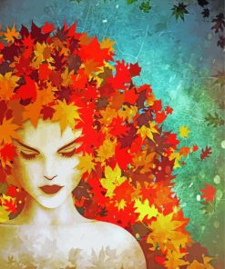 Autumn Girl Leaves Diamond Painting