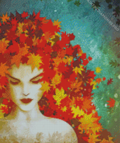 Autumn Girl Leaves Diamond Painting