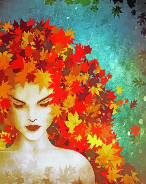 Autumn Girl Leaves Diamond Painting