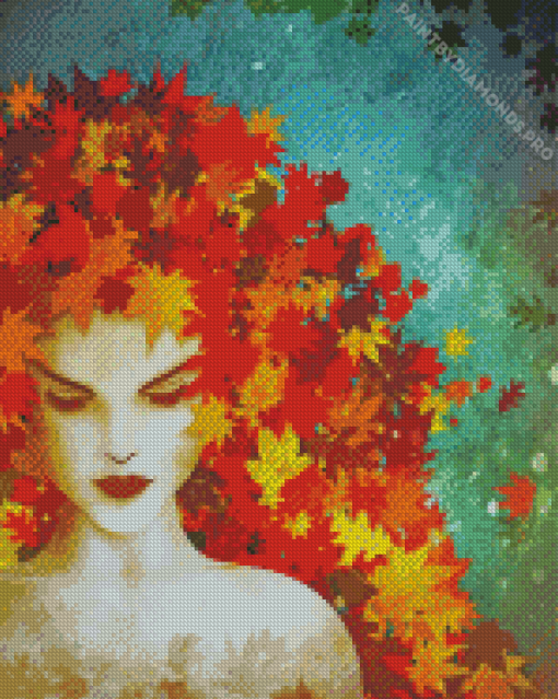 Autumn Girl Leaves Diamond Painting