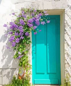 Blue Flowery Door Diamond Painting