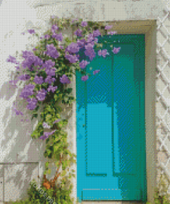 Blue Flowery Door Diamond Painting