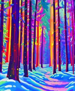 Colorful Forest In Snow Diamond Painting