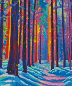 Colorful Forest In Snow Diamond Painting