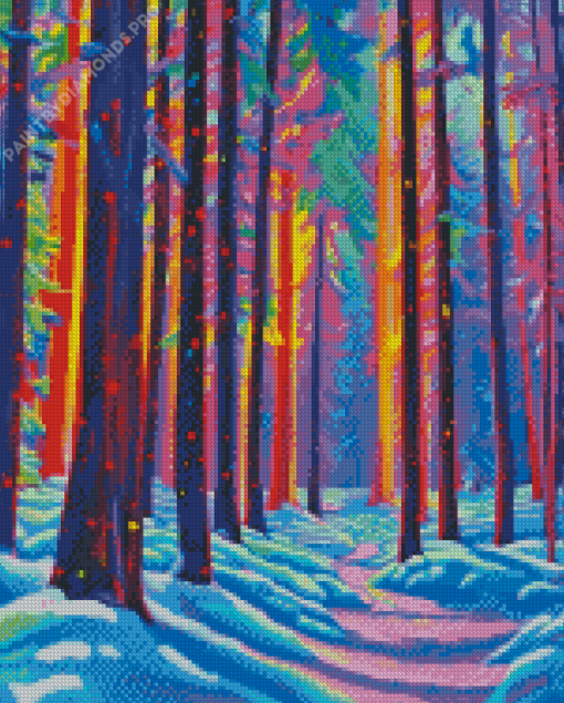 Colorful Forest In Snow Diamond Painting