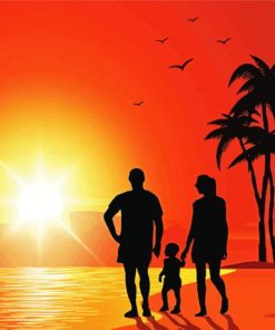 Family Beach Silhouette Diamond Painting