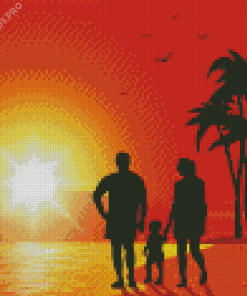 Family Beach Silhouette Diamond Painting