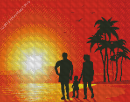 Family Beach Silhouette Diamond Painting