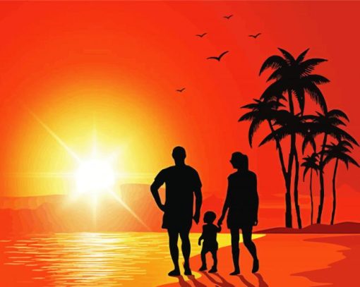 Family Beach Silhouette Diamond Painting