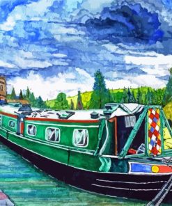 Green Narrowboat Diamond Painting