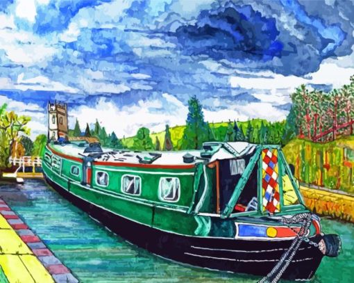 Green Narrowboat Diamond Painting