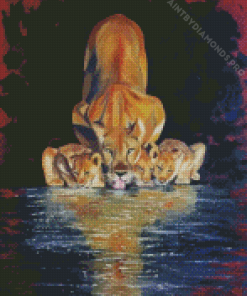 Lioness With Cubs Diamond Painting