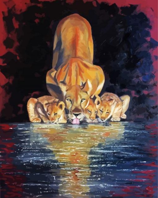 Lioness With Cubs Diamond Painting