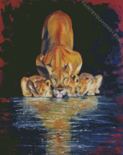 Lioness With Cubs Diamond Painting