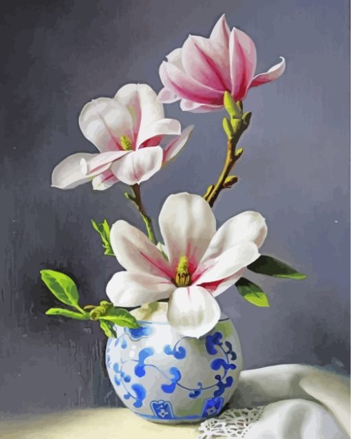 Magnolia Flowers In A Vase Diamond Painting