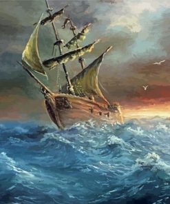 Pirate Ship In Storm Diamond Painting