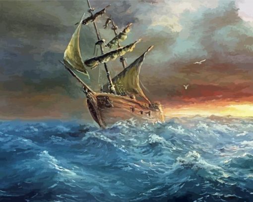 Pirate Ship In Storm Diamond Painting