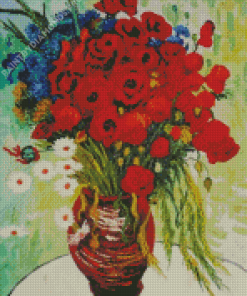 Vase With Cornflowers and Poppies Diamond Painting