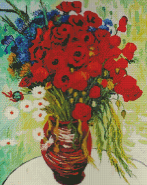 Vase With Cornflowers and Poppies Diamond Painting