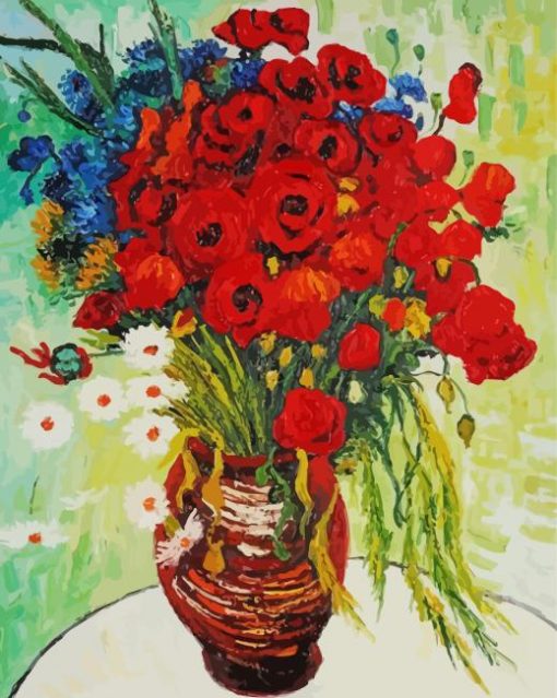 Vase With Cornflowers and Poppies Diamond Painting